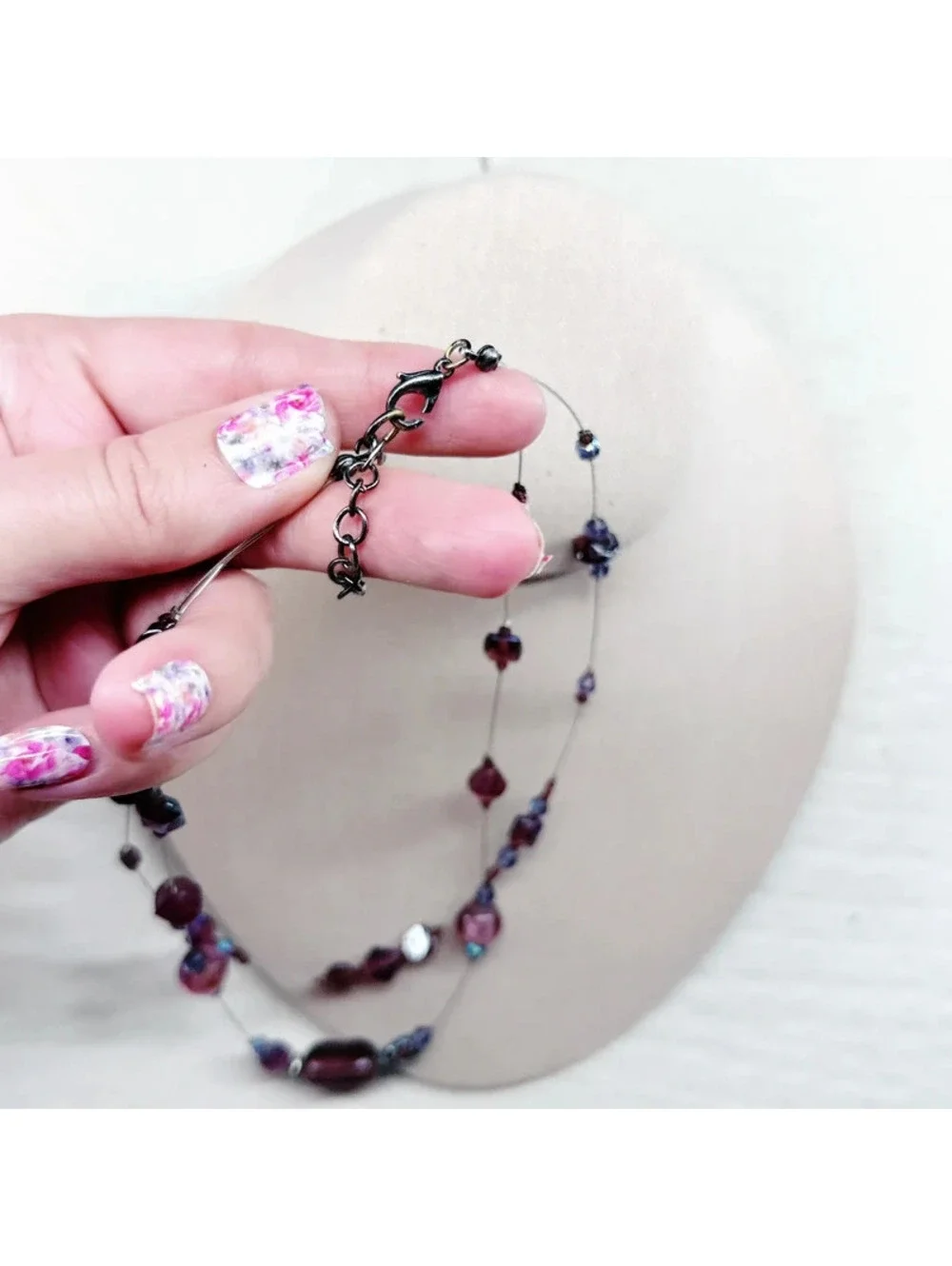 5087gc. Purple and Bronze Glass Necklace